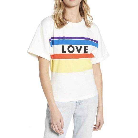 NWT Women's Rebecca Minkoff S/S "Cydney" Love Stripe Graphic Tee Top Sz XL - Picture 1 of 12